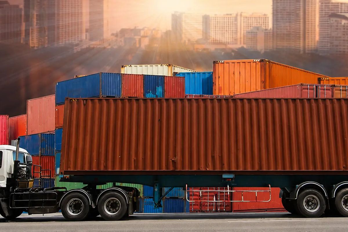 Shipping containers loaded on a truck