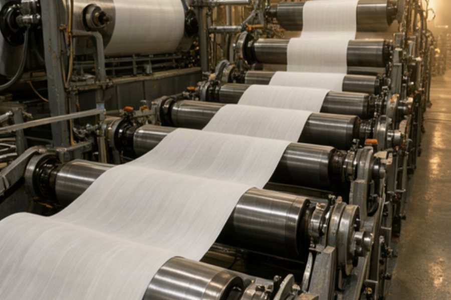 Paper web running through a high-speed line