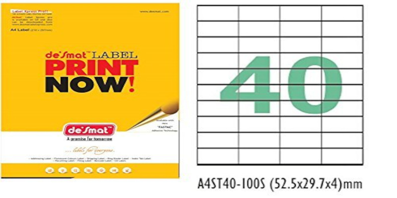 Desmat A4 label sheet with a 40-up layout