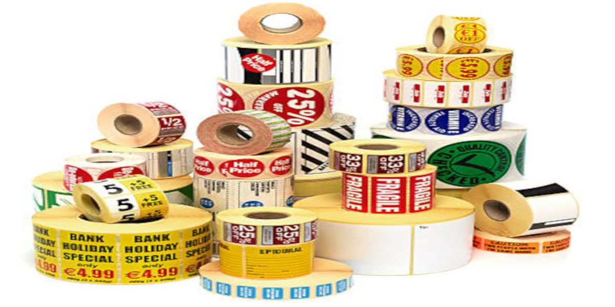 Stacks of printed label rolls